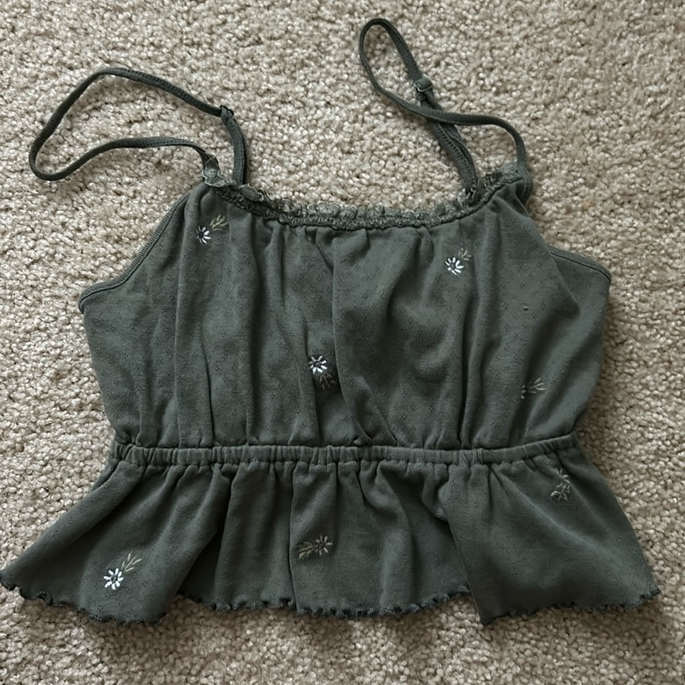 Green floral cami crop top